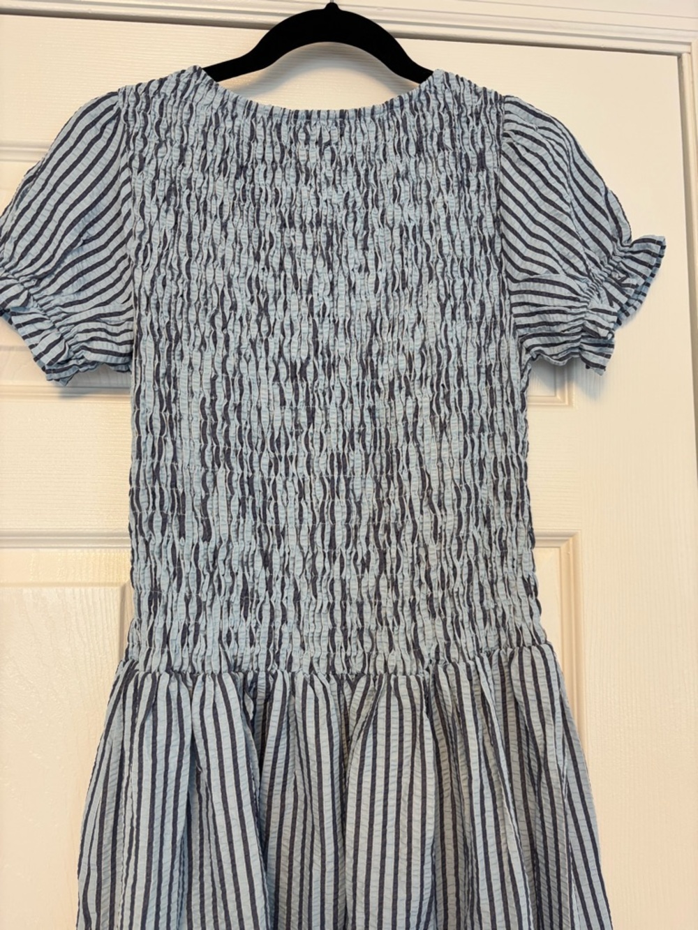 Maeve Anthropologie Margie Smocked Striped Mini Dress Blue White Size Small - Picture 11 of 12